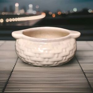 Vintage Weller Pottery Cream Basket Weave Open Sugar Bowl